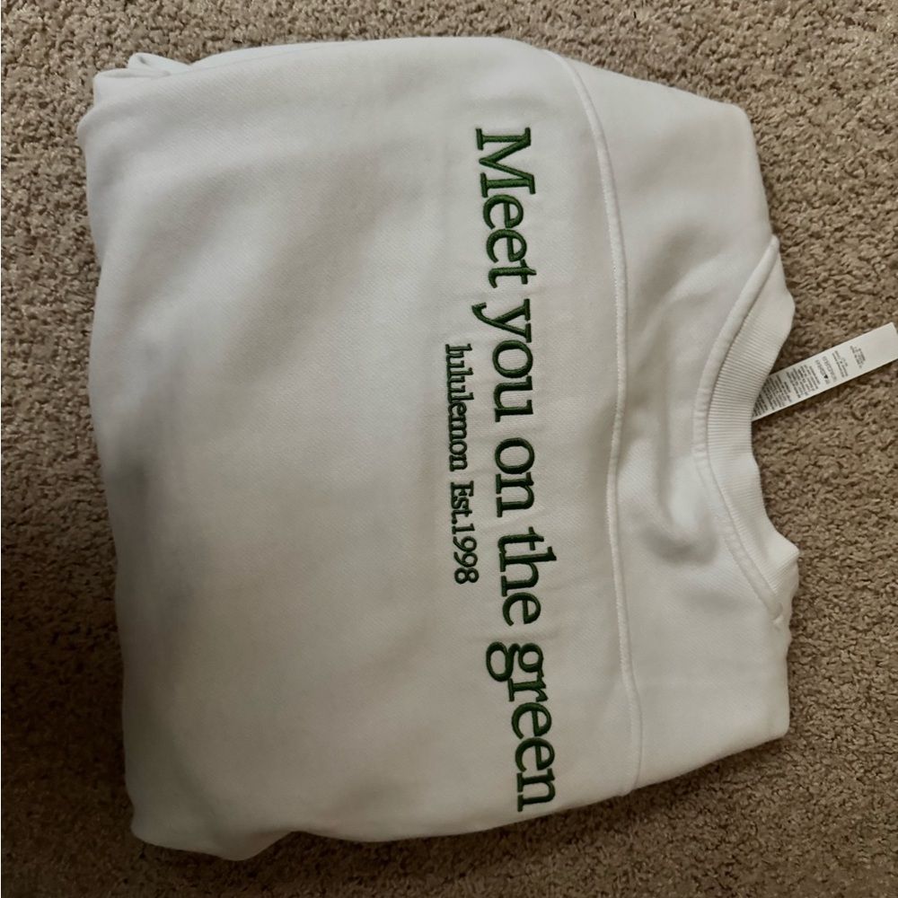 lululemon athletica White Crewneck Sweatshirt with Green Embroidery